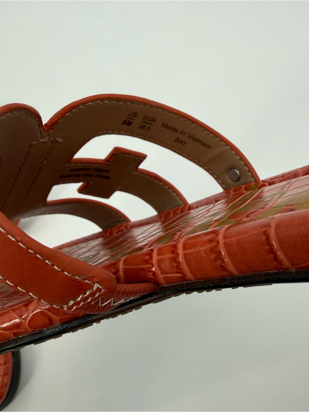 Sam Edelman Bay Slide Sandals Orange Leather Croc Size 8 Designer - Picture 9 of 11